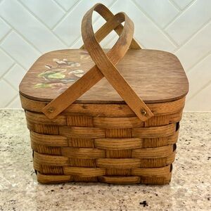 Vintage hand painted lidded basket